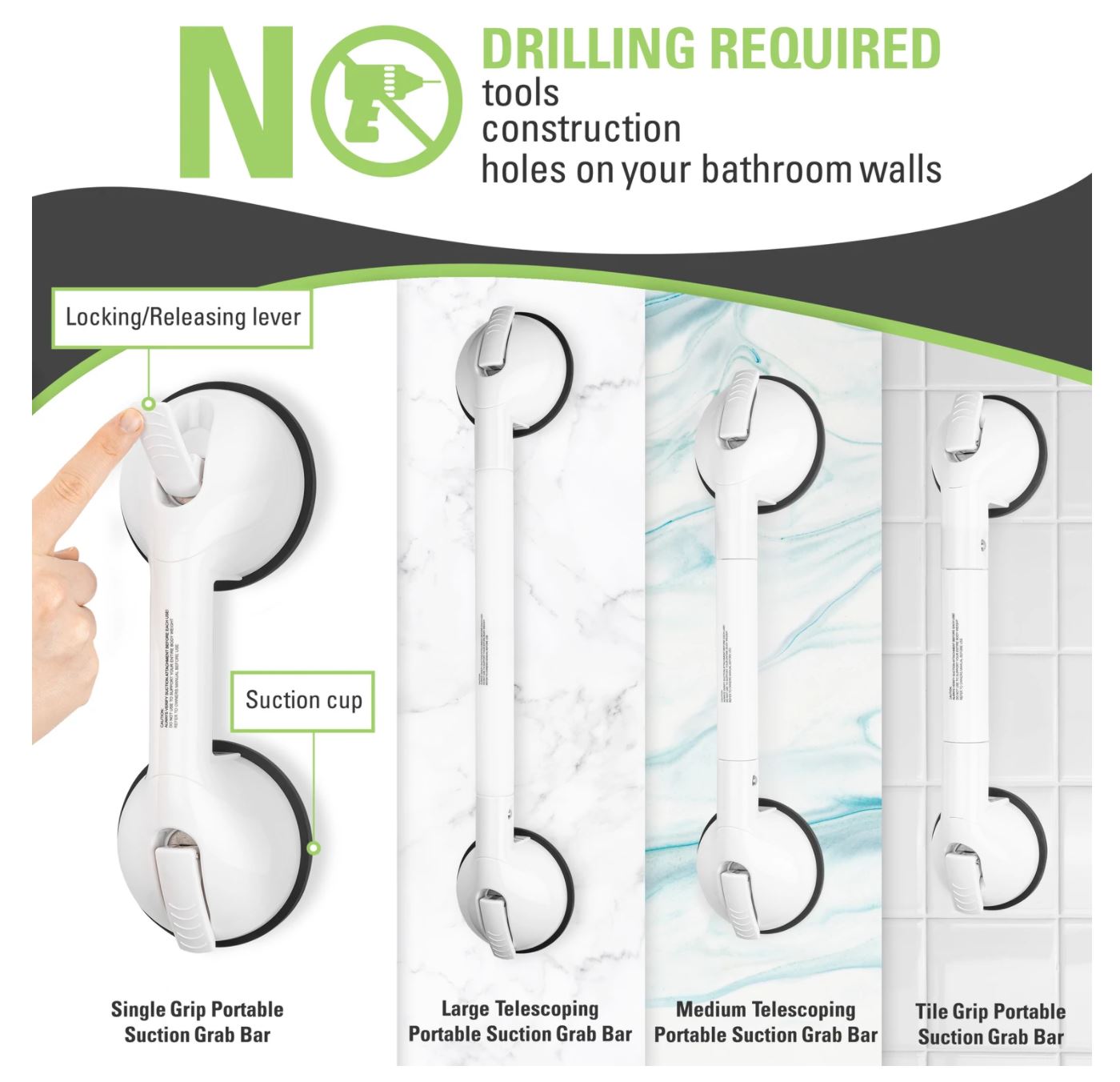 Single Grip Portable Suction Grab Bar